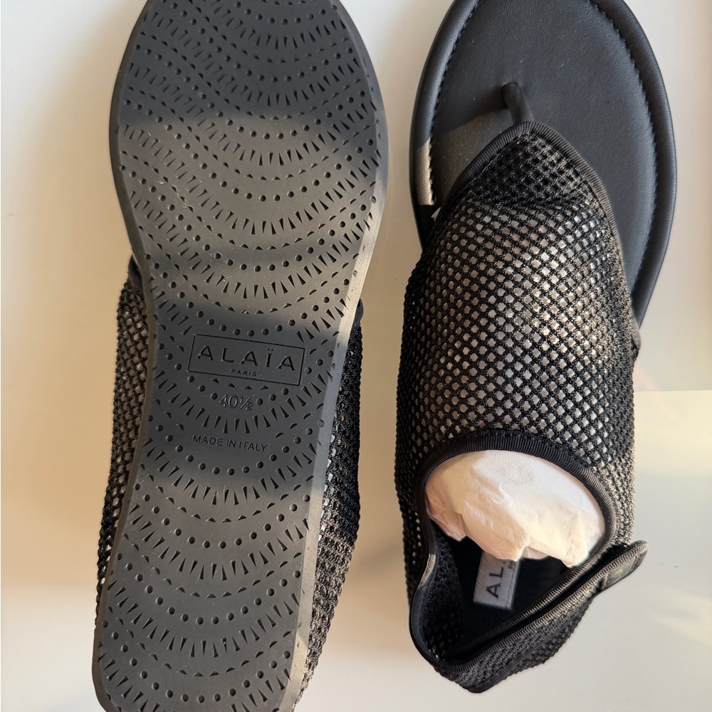 Alaïa Black Mesh Thong Sandals